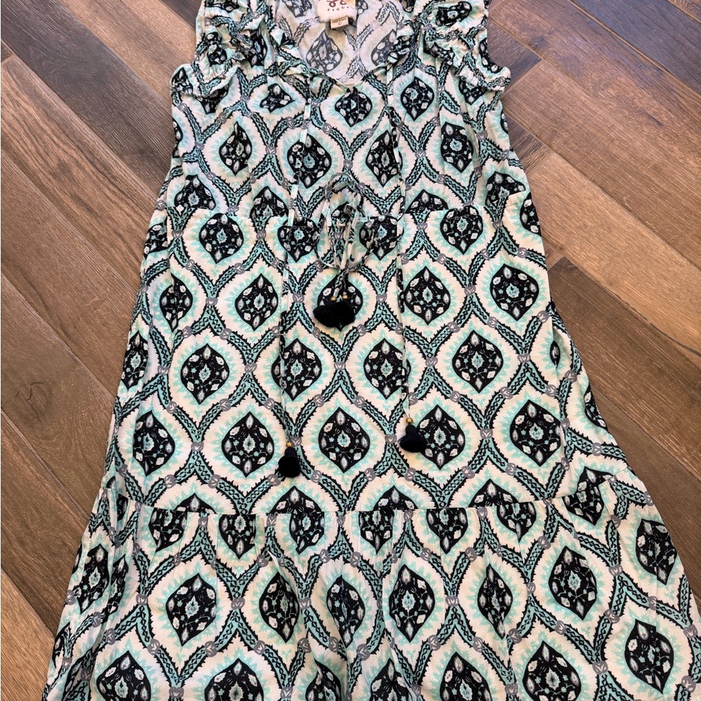 Figue Gianna Stylish Navy and Mint Geometric Patterned Dress